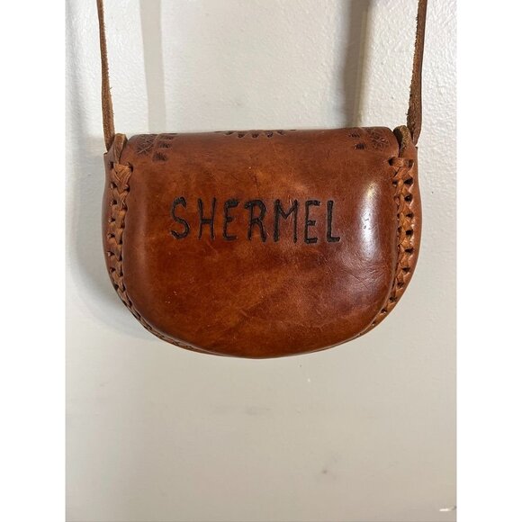 Vintage Hand Tooled Leather Brown S Boho Western Floral Crescent Medallion 70s - Picture 2 of 13